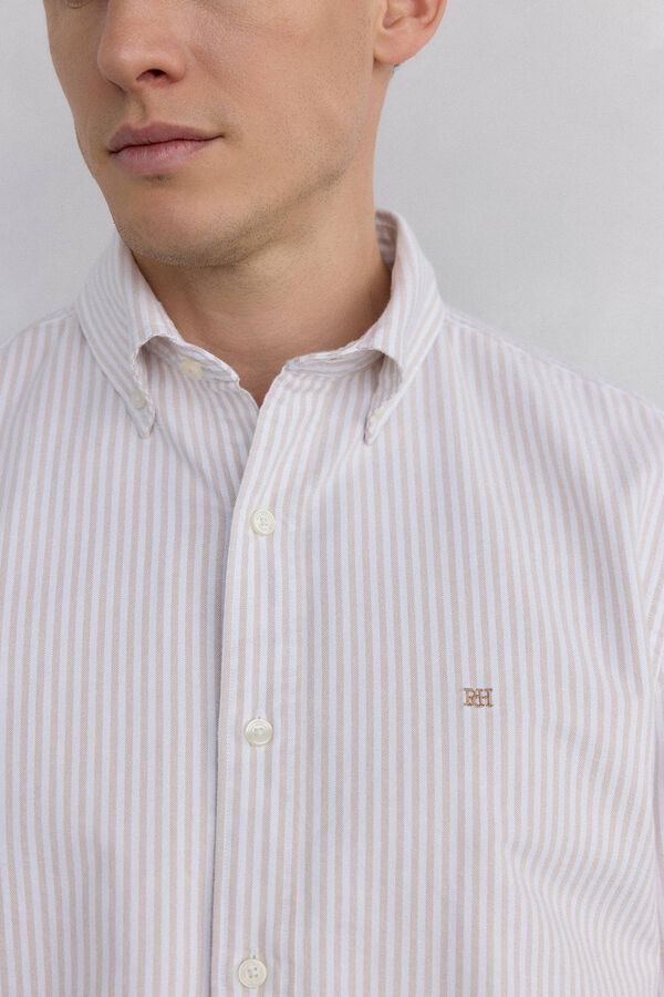 Pedro del Hierro Iconic candela striped Oxford shirt Beige