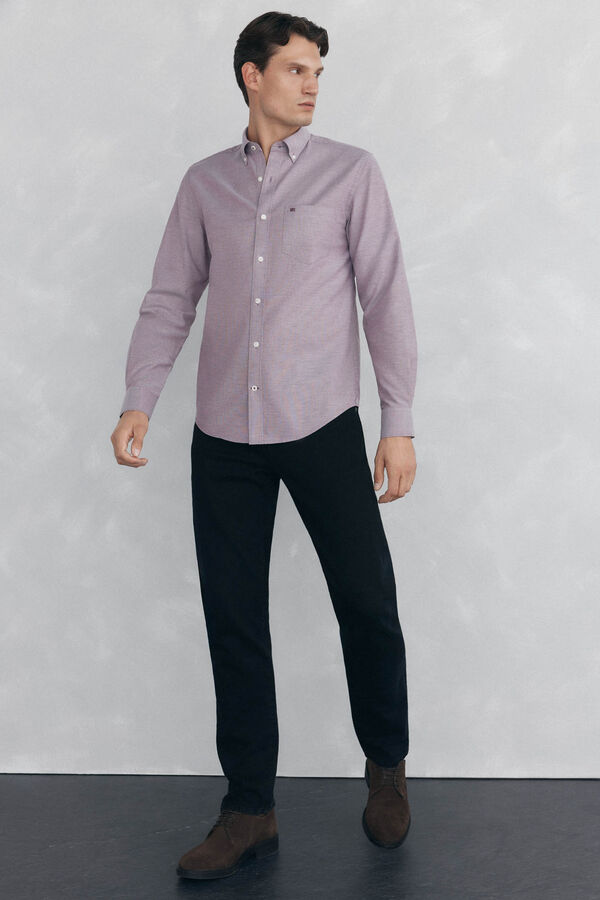Pedro del Hierro Plain non-iron Oxford shirt Burgundy