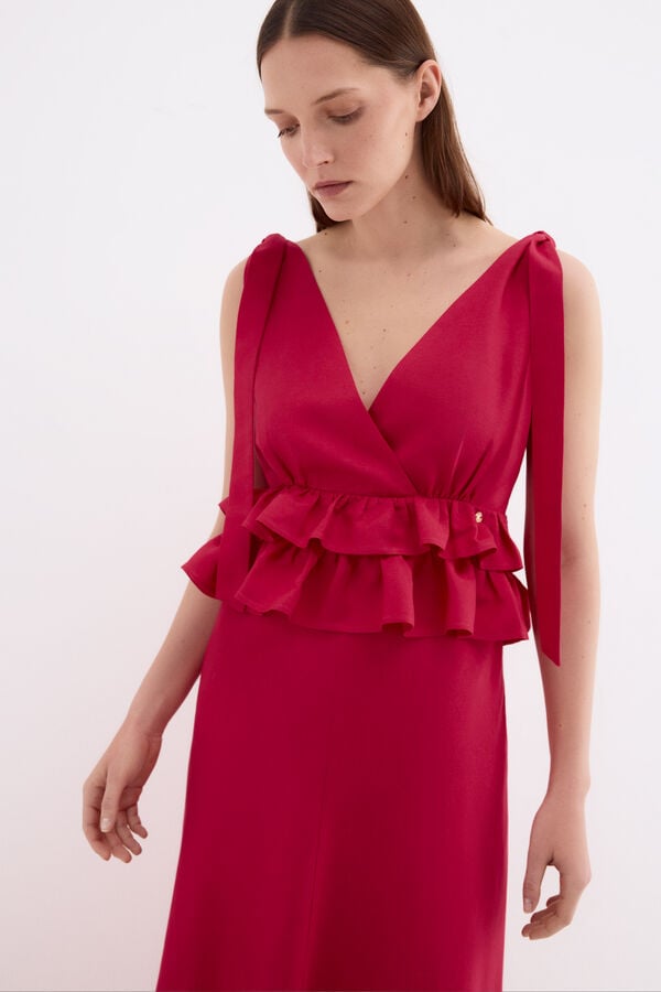 Pedro del Hierro Linen long dress with bow details Pink