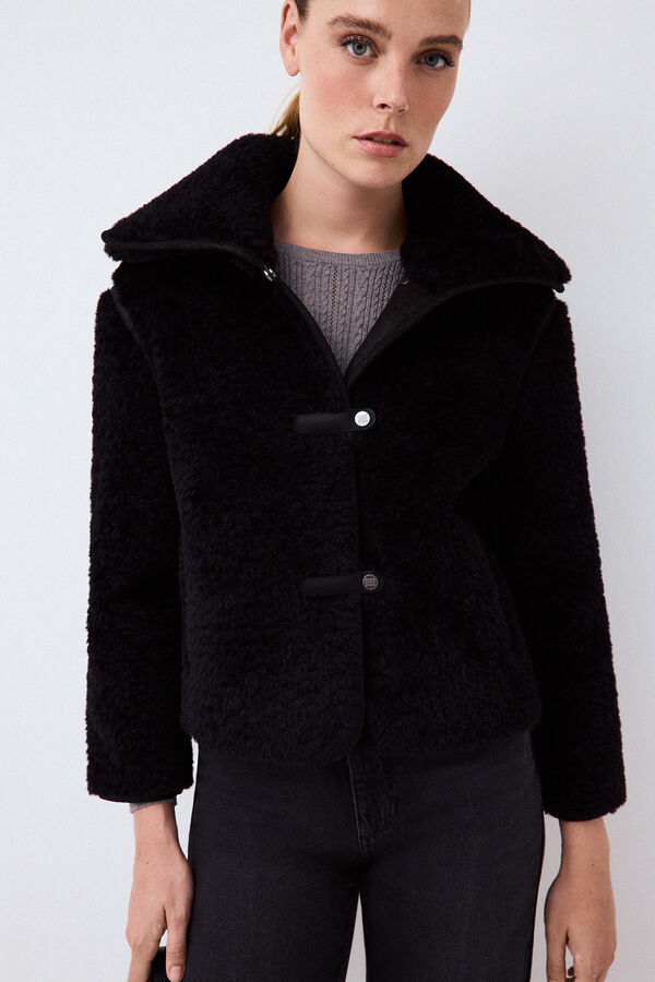 Pedro del Hierro Short faux fur coat Black