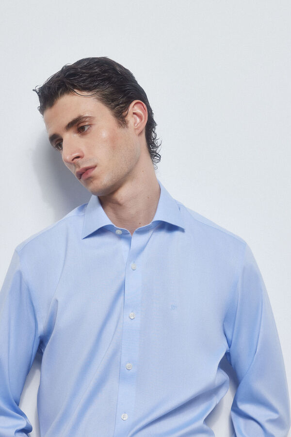 Pedro del Hierro Plain non-iron + stain-resistant dress shirt Blue