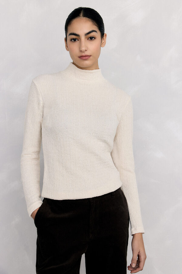 Pedro del Hierro Wrinkled high neck T-shirt Ecru