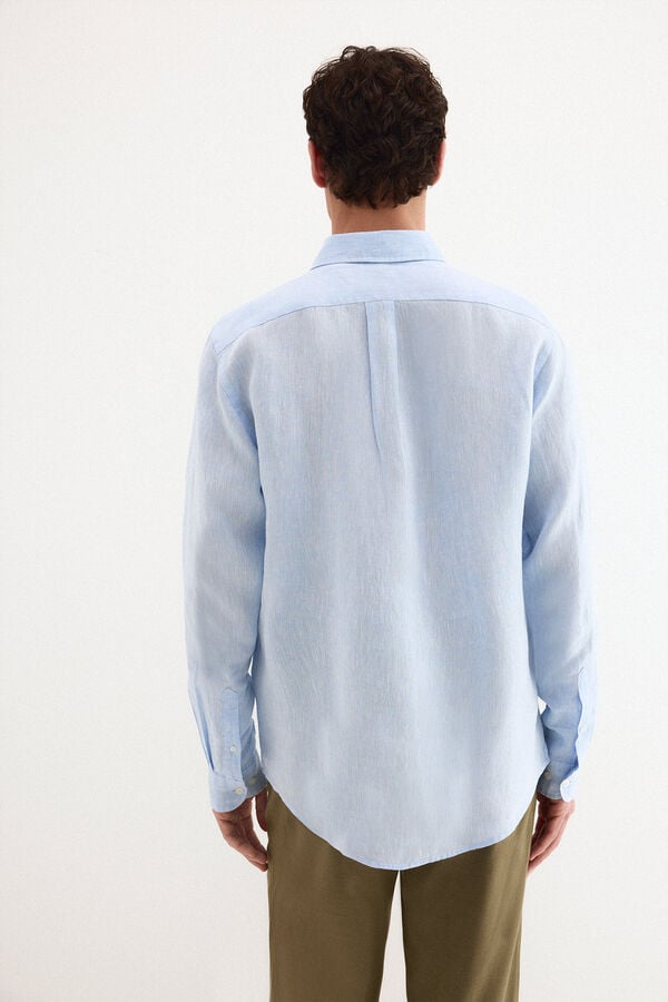 Pedro del Hierro Plain linen shirt Blue