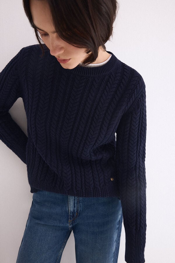 Pedro del Hierro Cross-knit cropped jumper Blue