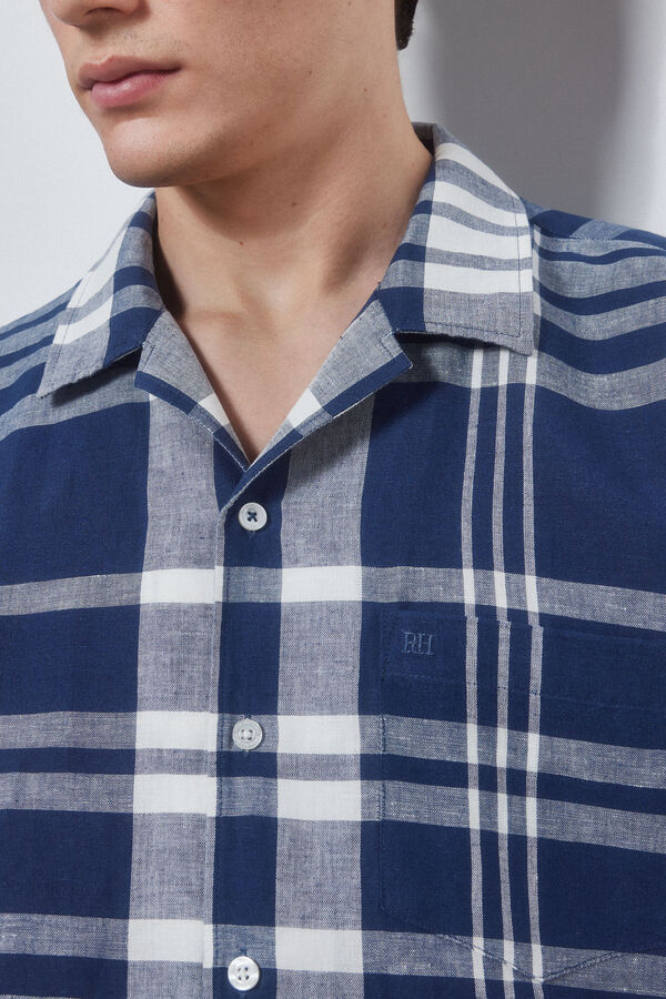 Pedro del Hierro Short-sleeved camp collar shirt Blue