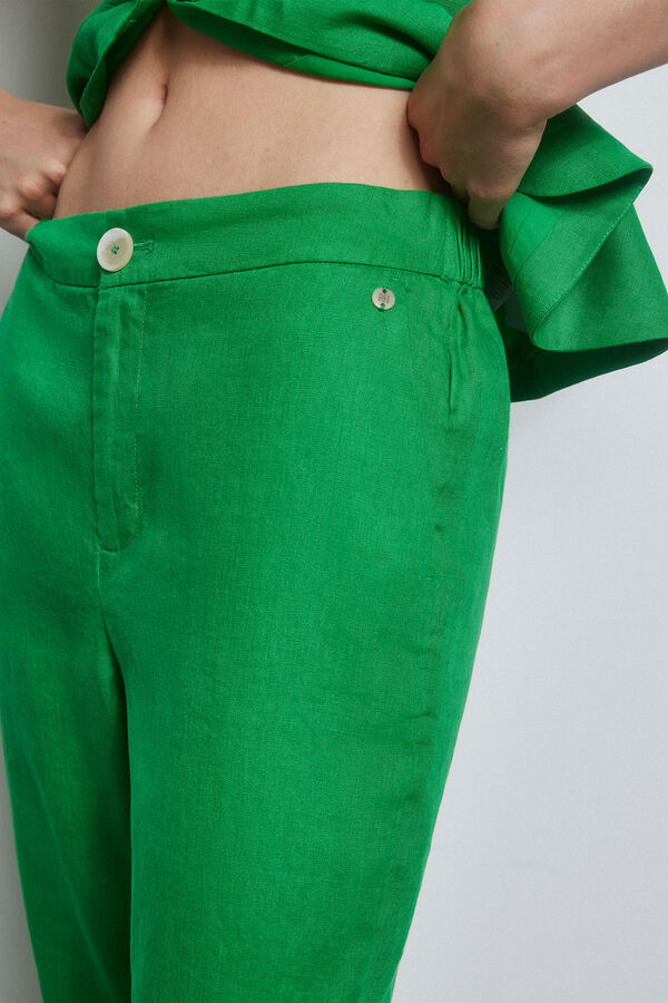 Pedro del Hierro Straight fit cropped linen trousers Green