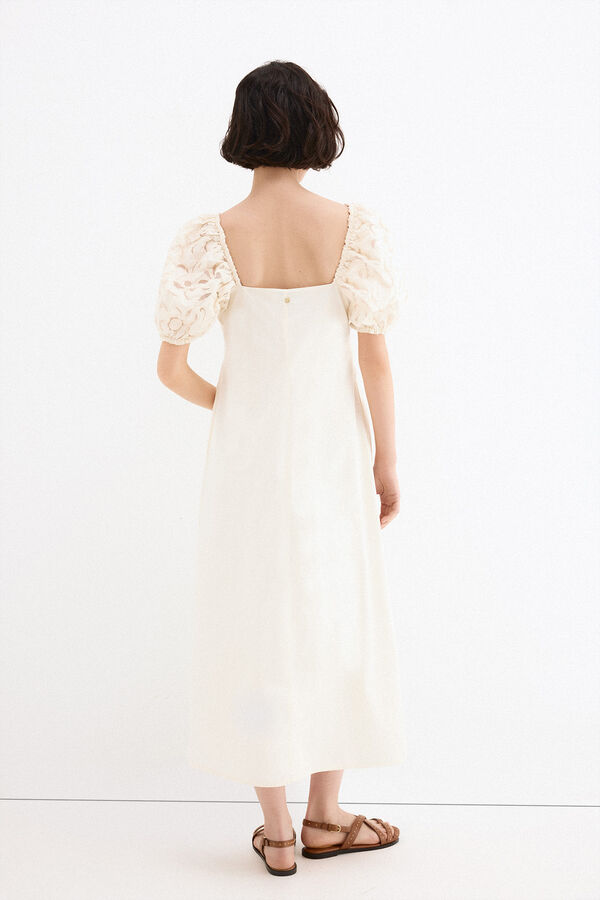Pedro del Hierro Embroidered sleeve midi dress White