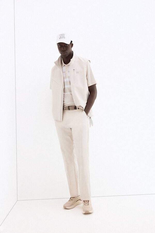 Pedro del Hierro Striped golf polo shirt Beige