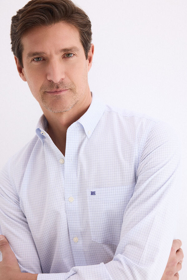 Pedro del Hierro Non-iron stain-resistant plaid shirt Blue