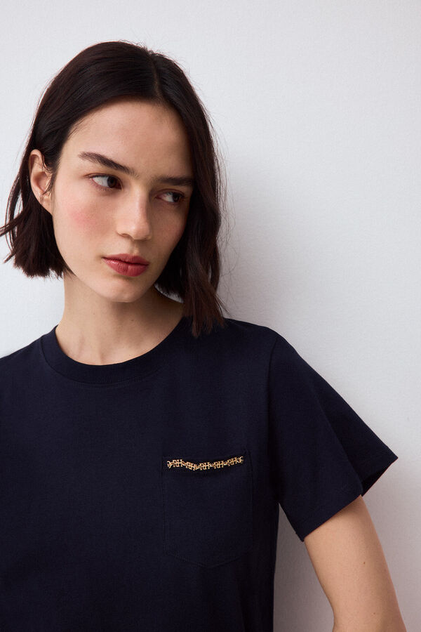 Pedro del Hierro Short sleeve T-shirt with pocket and chain detail Blue