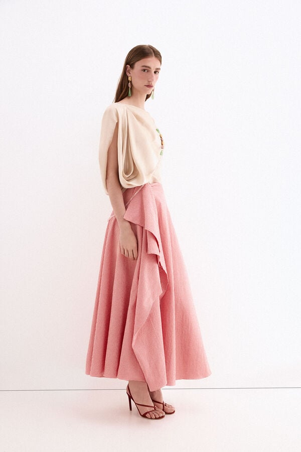 Pedro del Hierro Gingham puffed skirt Orange