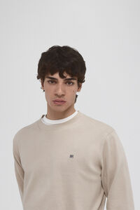 Pedro del Hierro Fine premium cotton round neck sweater Beige