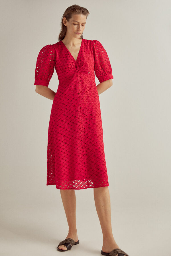 Pedro del Hierro Knot-front cutwork dress Red