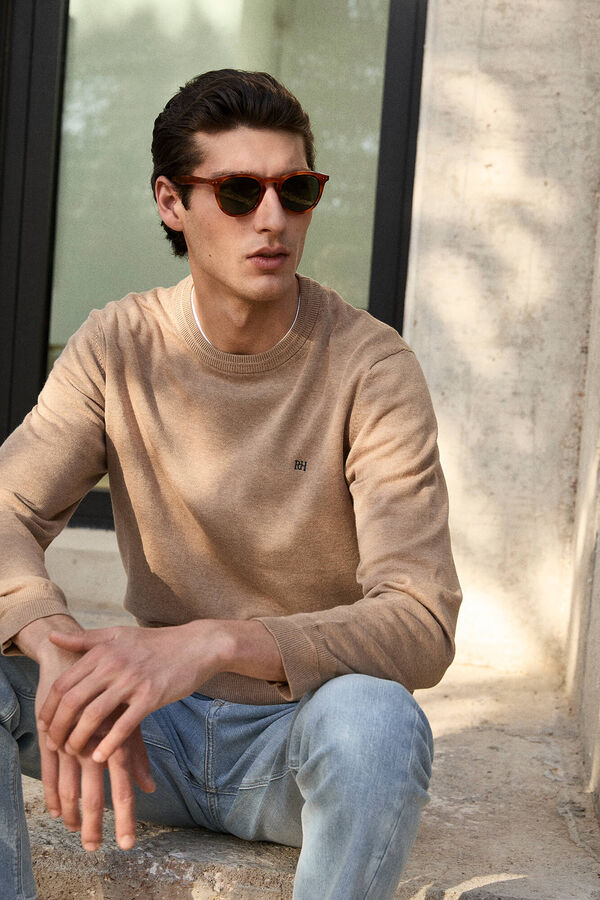 Pedro del Hierro Fine knit premium cotton jumper Beige