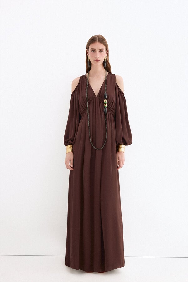 Pedro del Hierro Vestido comprido fluido Marrom