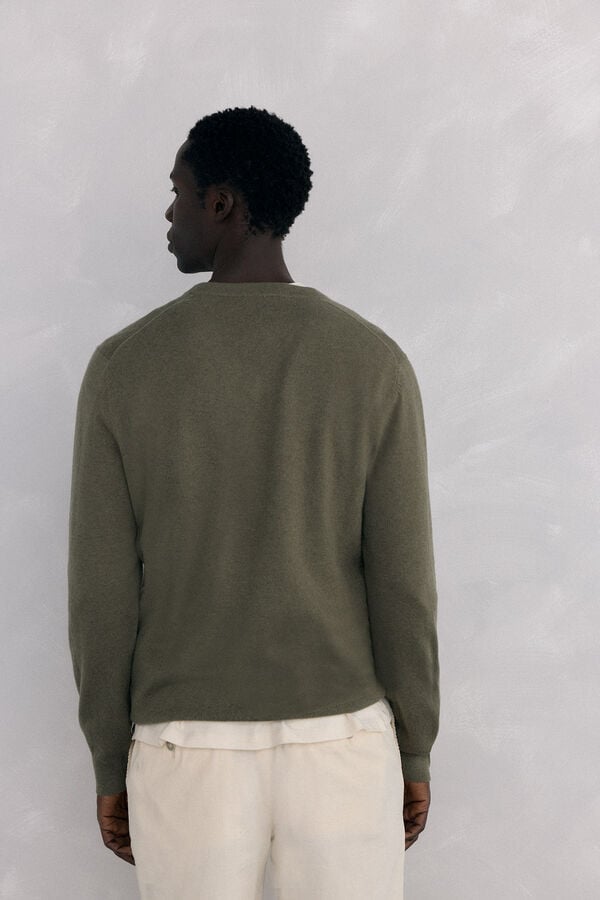 Pedro del Hierro Merino wool and cashmere V neck Green