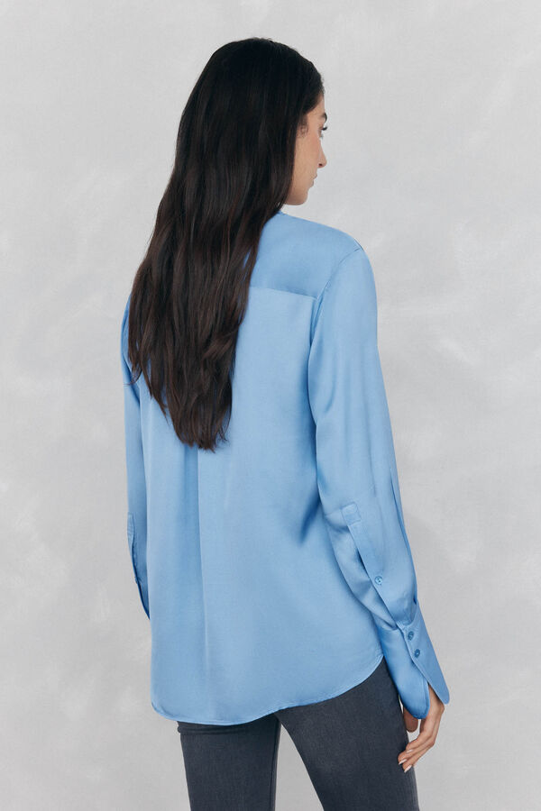 Pedro del Hierro Plain satin shirt Blue