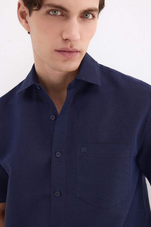Pedro del Hierro Linen cotton plain shirt Blue