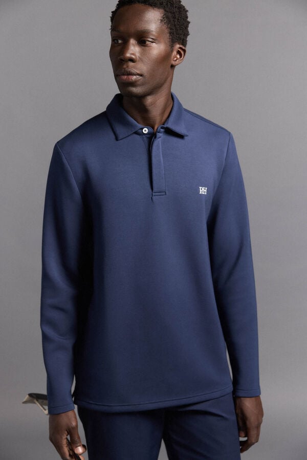 Pedro del Hierro Plain long sleeve golf polo shirt Blue
