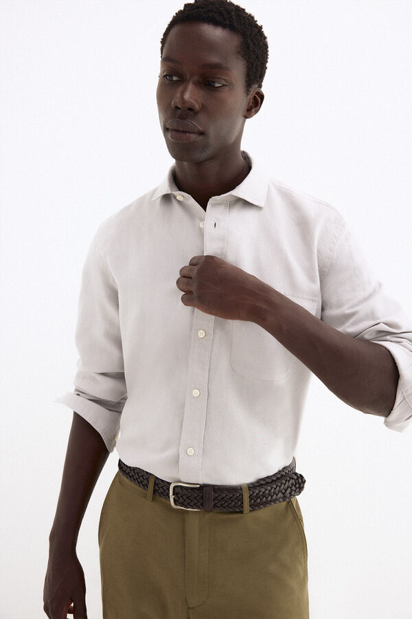 Pedro del Hierro Camisa em linho com bolsos Cizento
