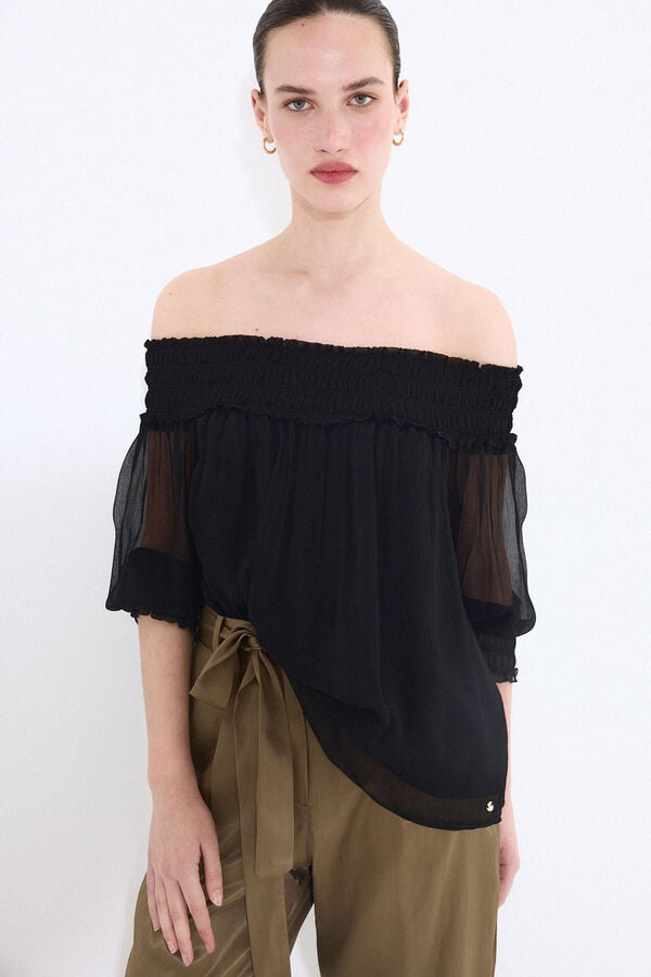 Pedro del Hierro Gummed chiffon blouse Black