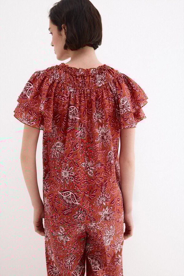 Pedro del Hierro Blusa estampada manga com folho Beige