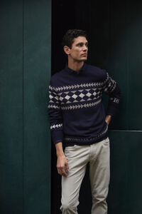 Pedro del Hierro Crew neck Christmas jumper with wool and cashmere Blue