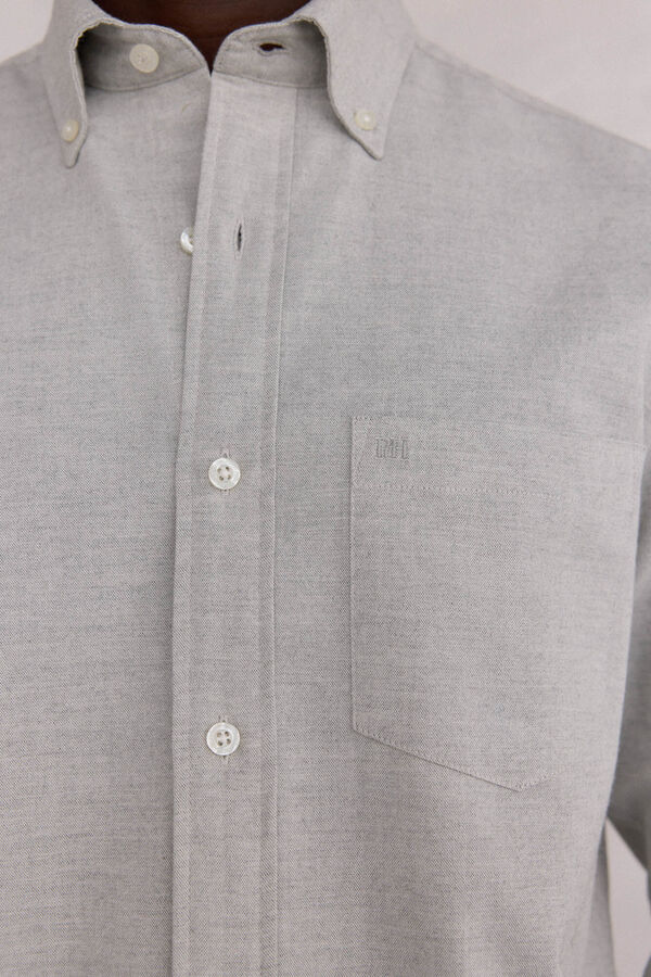 Pedro del Hierro Plain Brushed Oxford Shirt Grey