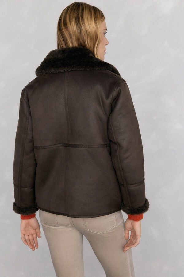 Pedro del Hierro Double-sided faux shearling coat Brown