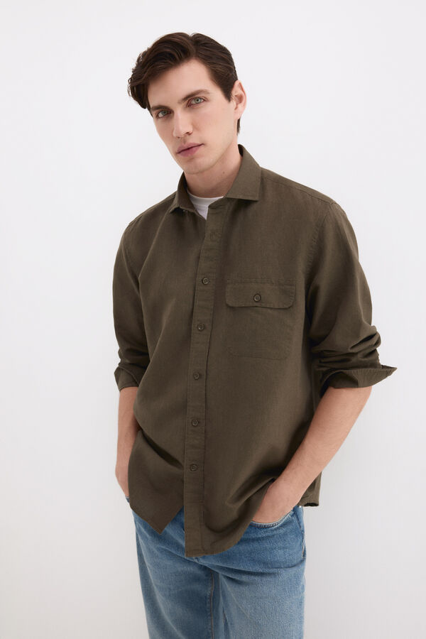 Pedro del Hierro Camisa lino bolsillos Verde