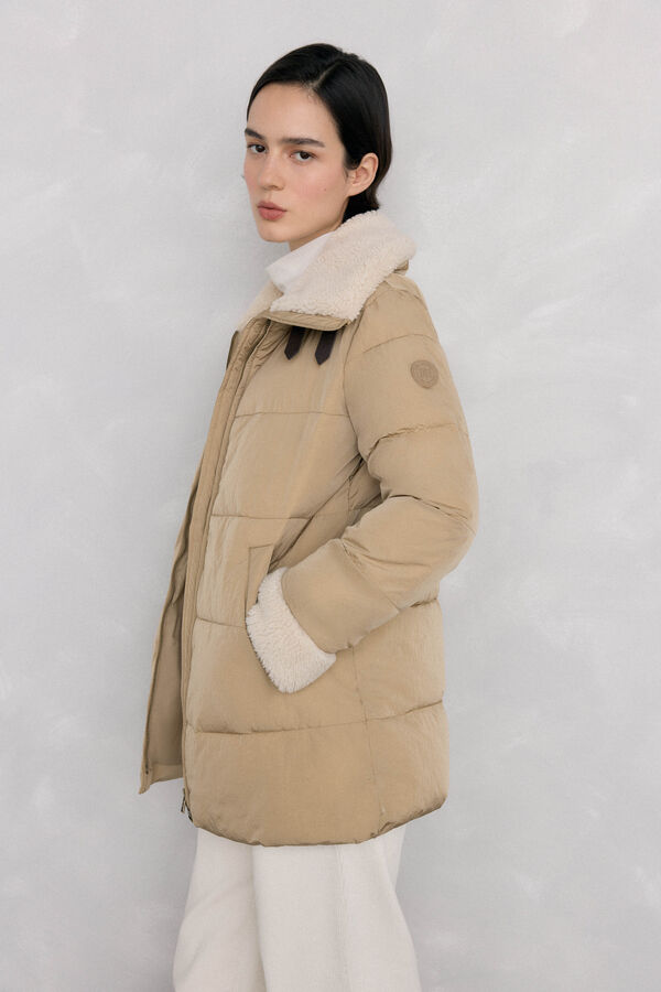 Pedro del Hierro Plain faux shearling parka Beige