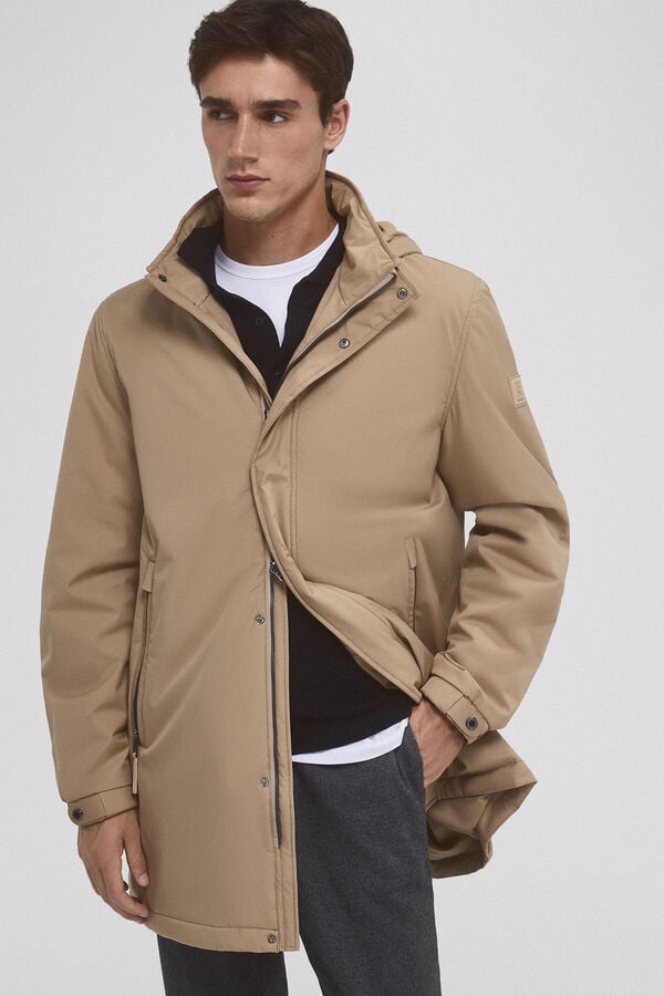 Pedro del Hierro Waterproof raincoat with detachable hood Beige