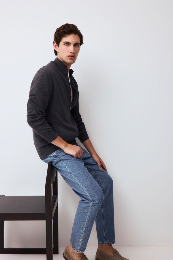 Pedro del Hierro Fine premium cotton zip fastening cardigan Grey