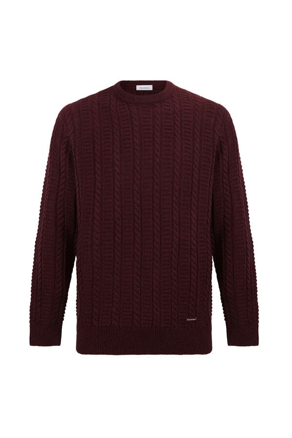 Pedro del Hierro Cable knit wool round neck jumper Burgundy