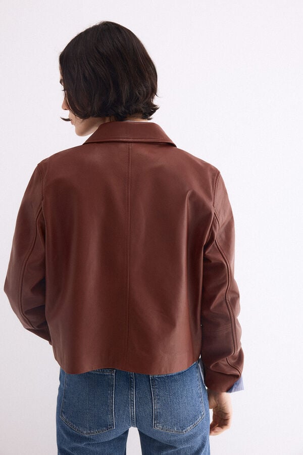 Pedro del Hierro Nappa leather lapel jacket Brown