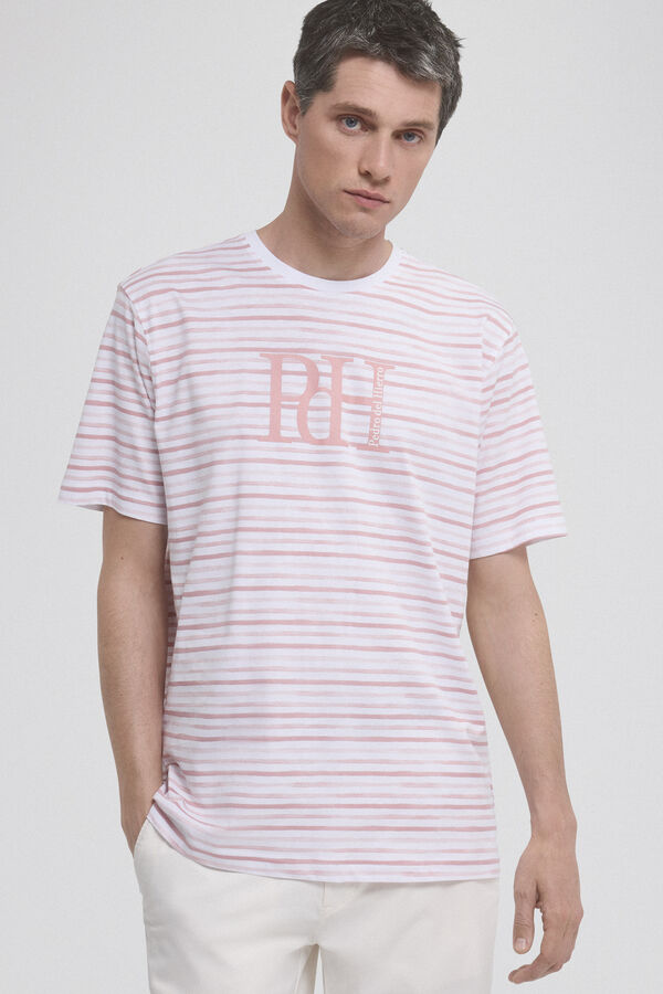 Pedro del Hierro Striped logo T-shirt Pink