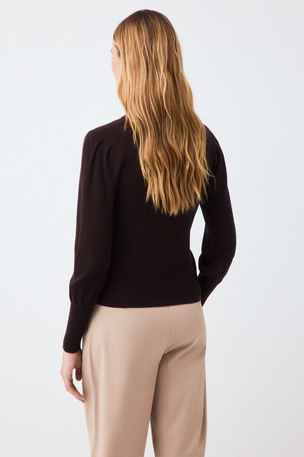 Pedro del Hierro Puffed sleeve ribbed jumper Brown