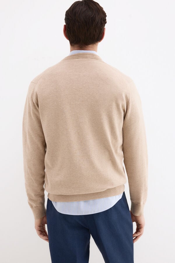 Pedro del Hierro Premium cotton knit V-neck jumper Beige