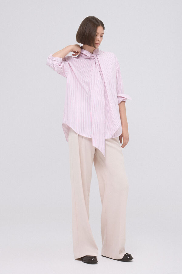 Pedro del Hierro Striped poplin shirt with bow or tie Pink