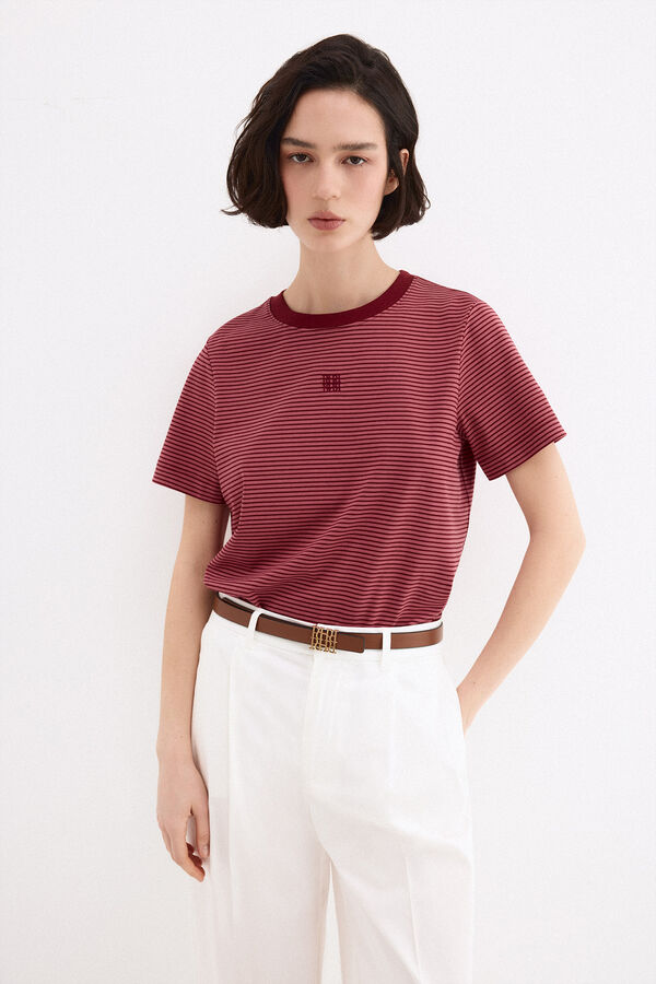 Pedro del Hierro Striped short sleeve T-shirt Burgundy