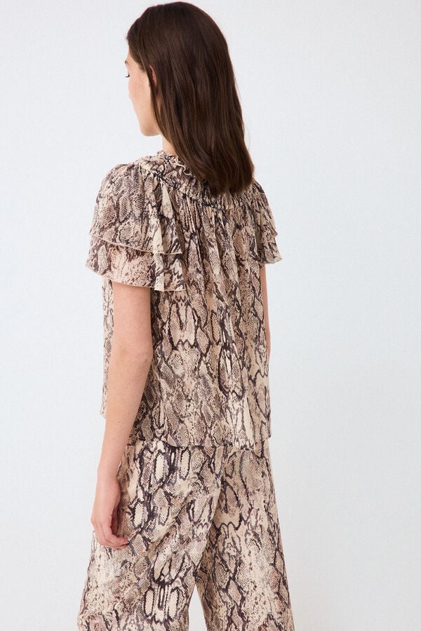 Pedro del Hierro Printed ruffle sleeve blouse Brown