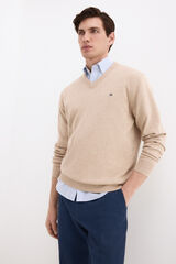 Pedro del Hierro Premium cotton knit V-neck jumper Beige