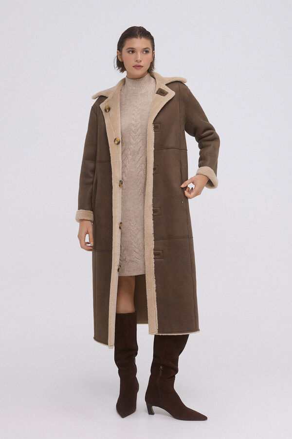 Pedro del Hierro Long reversible faux shearling coat Beige