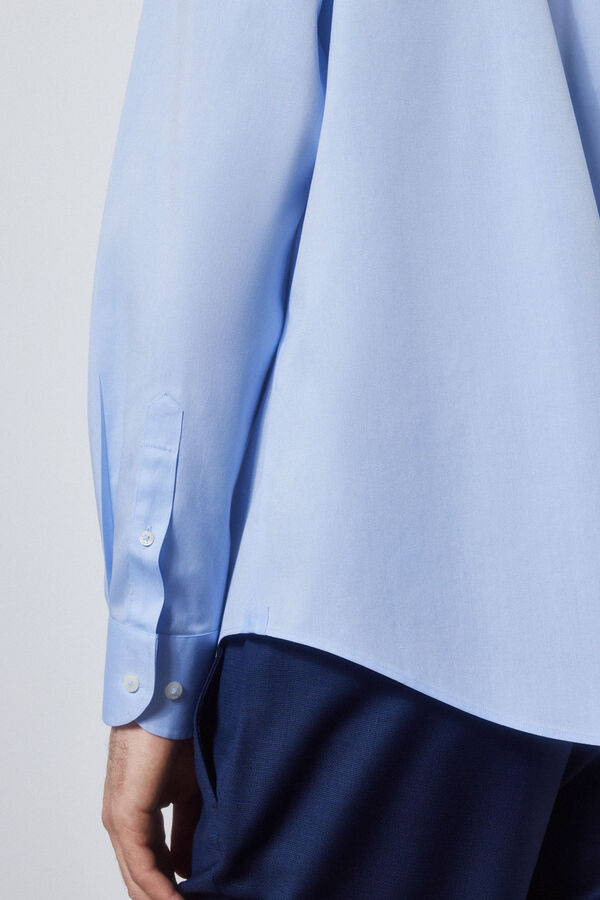 Pedro del Hierro Plain non-iron + stain-resistant dress shirt Blue