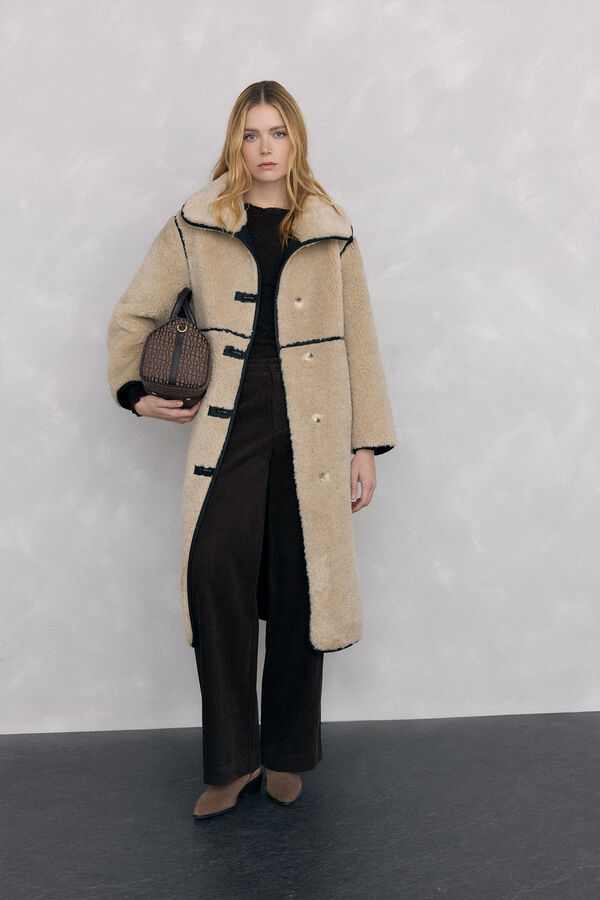 Pedro del Hierro Reversible fur-effect coat Ecru