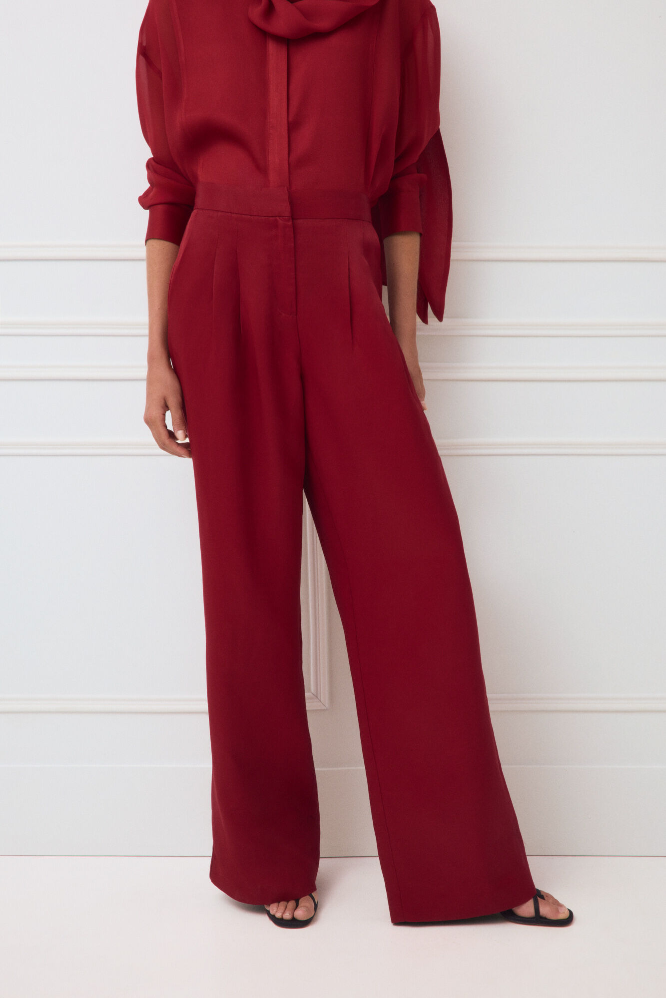 TFP by Tamara Falc&oacute; Red satin-finish trousers