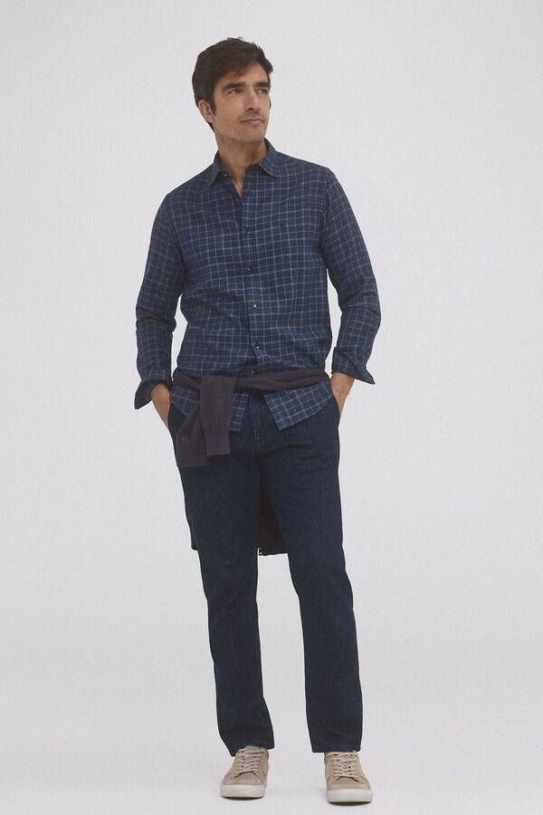 Pedro del Hierro Camisa twill cuadros cashmere touch Azul