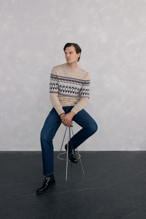 Pedro del Hierro Christmas sweater with wool and alpaca, crew neck Beige