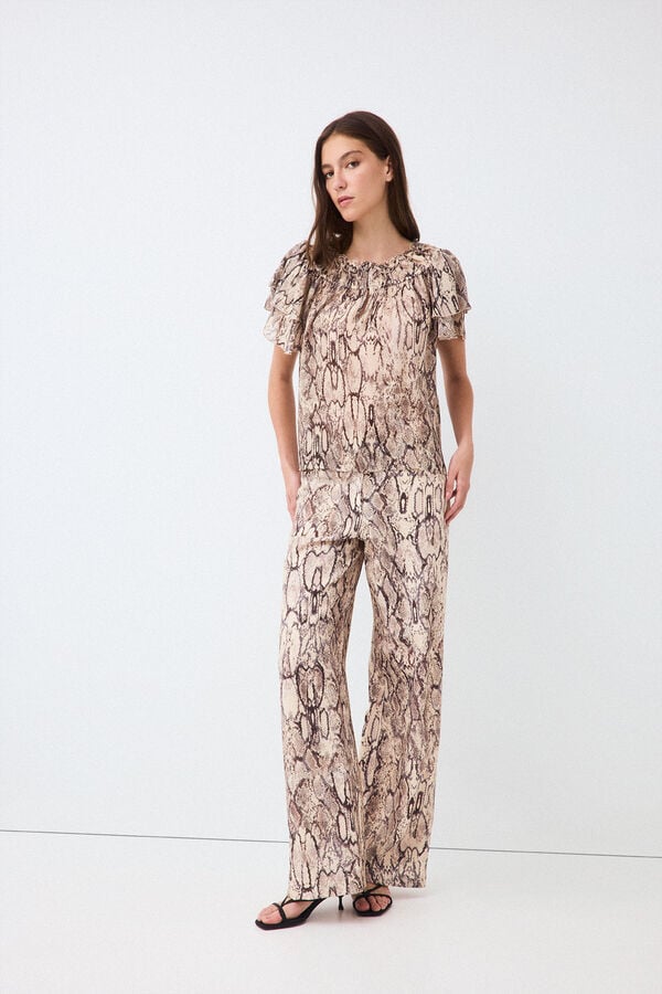 Pedro del Hierro Printed ruffle sleeve blouse Brown