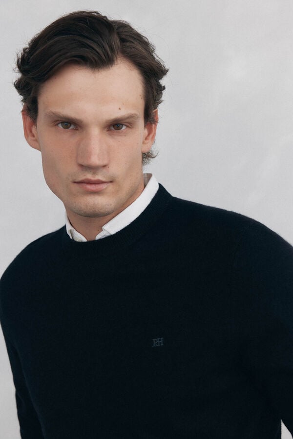 Pedro del Hierro Merino wool and cashmere crew neck sweater Black